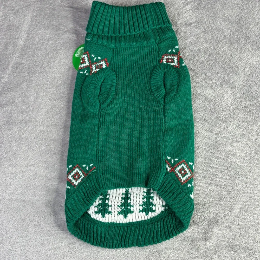 Merry & Bright Holiday Pet Sweater M/L Green Naughty Nice Not Today Pom Pom Knit